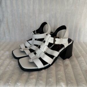 Zodiac White Strappy Block Heel Sandals | Woven Caged | Size 8.5